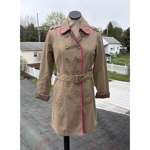 New York & Company Beige Pink Piping Double Breasted Rain Trench Coat Jacket S